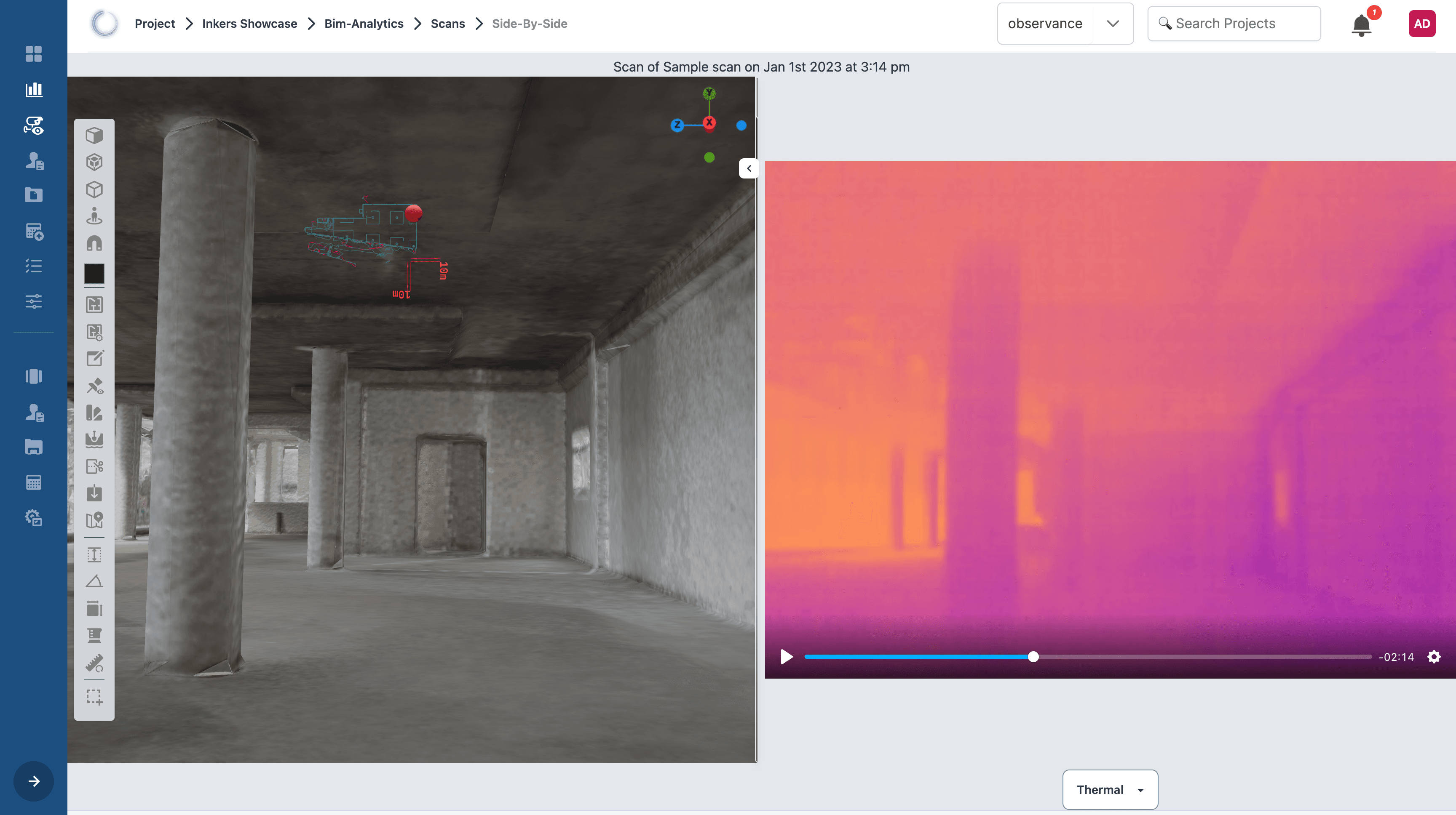 Observance Side-by-Side Video and Mesh